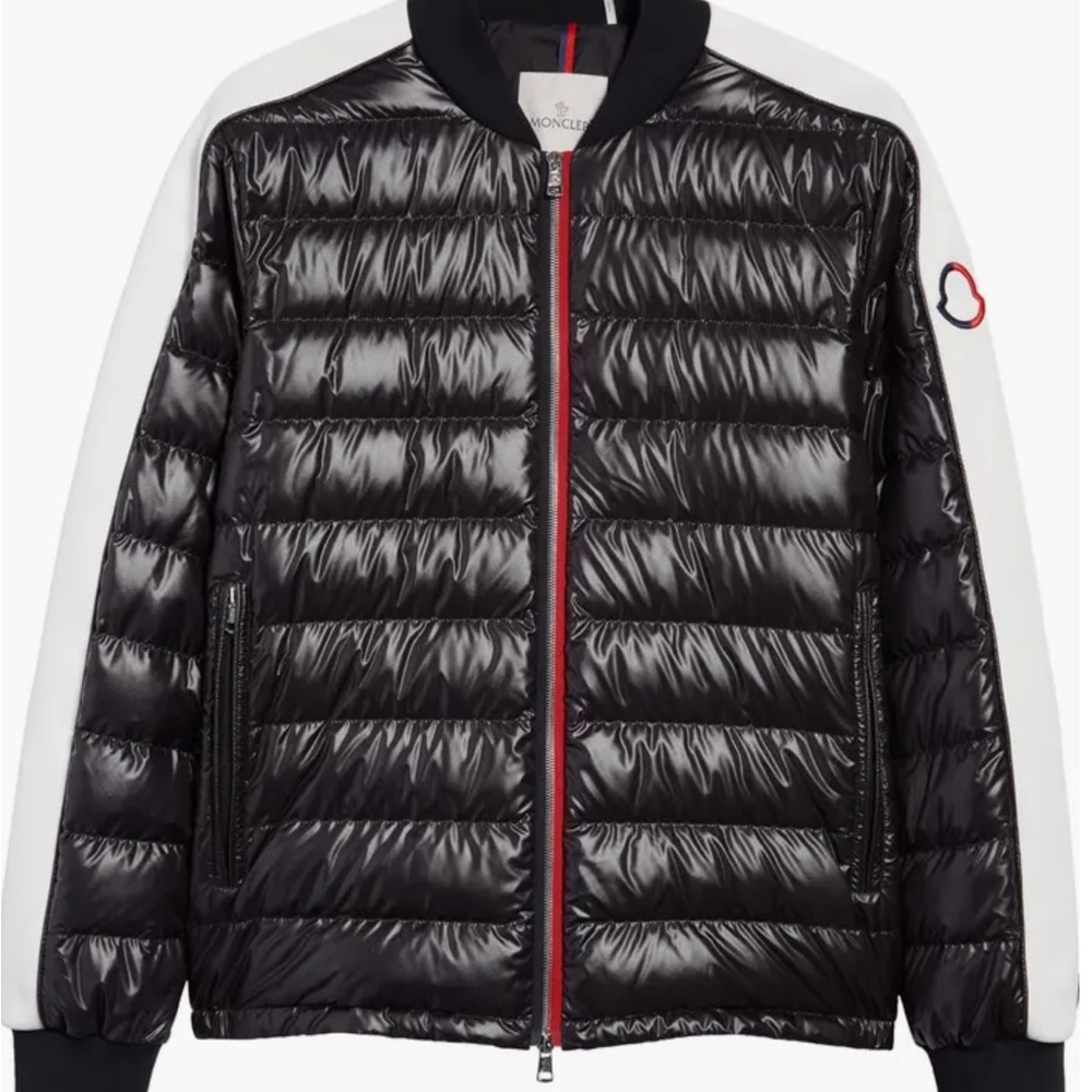 Moncler Arroux Down Bomber Jacket Shiny Black and White Puffer Jacket